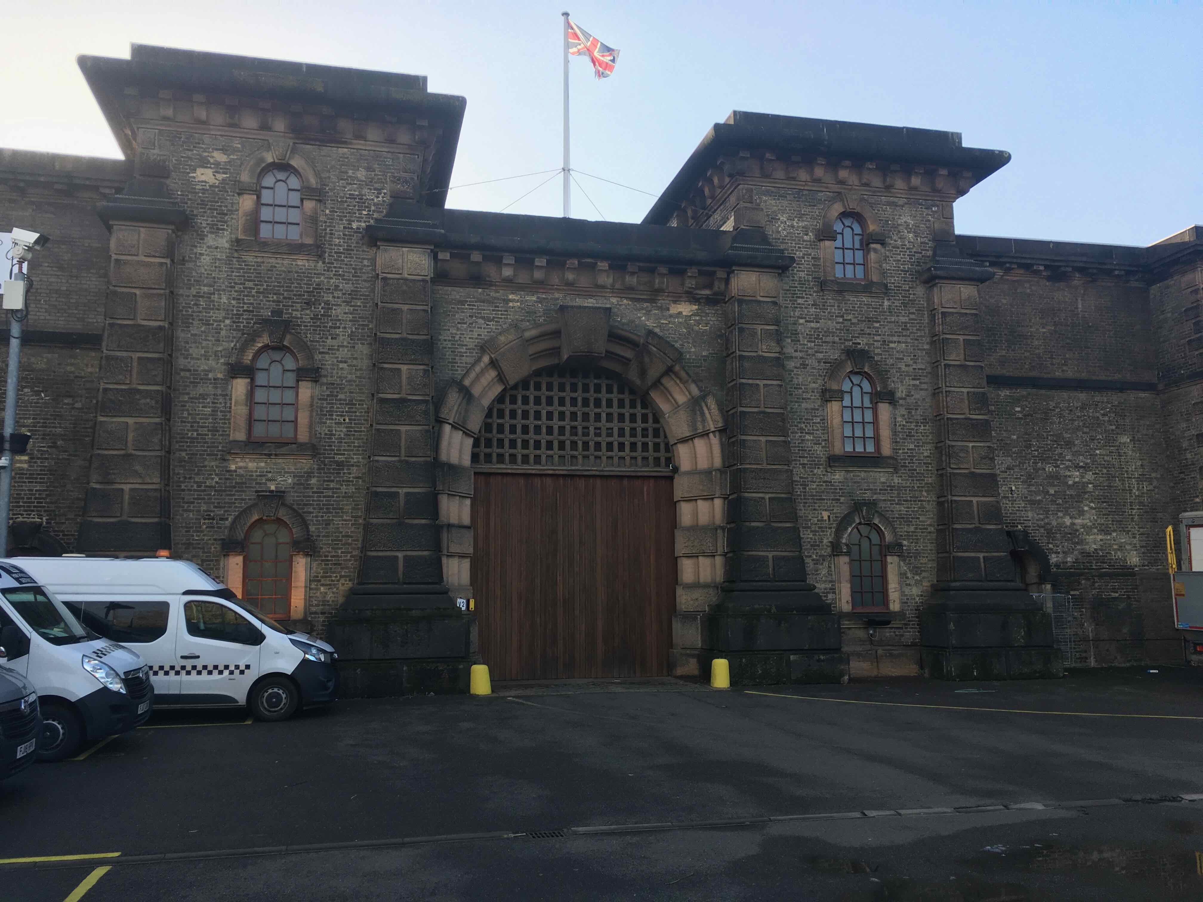 Bleak front exterior of Wandsworth Prisonn